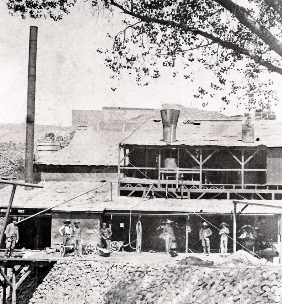 An early smelter built to process ore from the Morenci mines, shown in this 1880s photo.