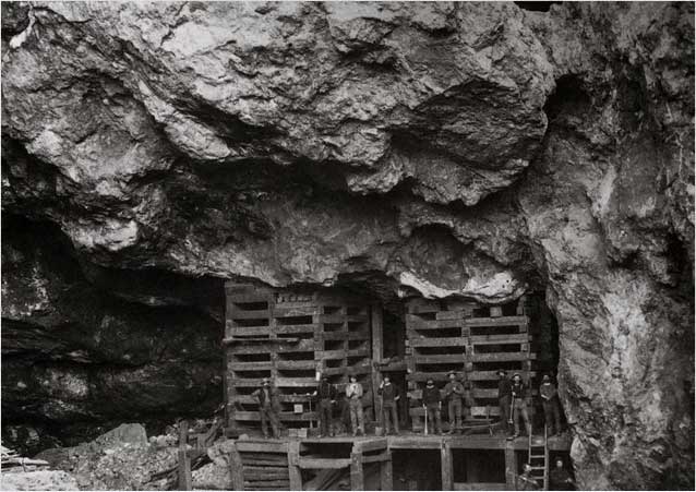 Workers pose at the entrance of Bisbee's Copper Queen mine in the 1880s.