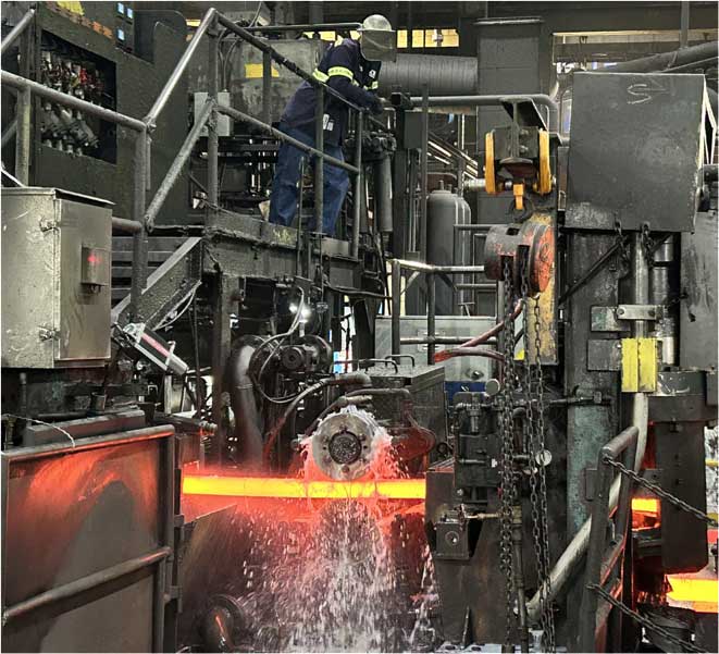 Copper is drawn into finished rod in the final processing stages at the El Paso Rod Mill.