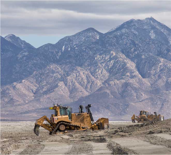 Bulldozer crews work on tailings at the Sierrita mine.