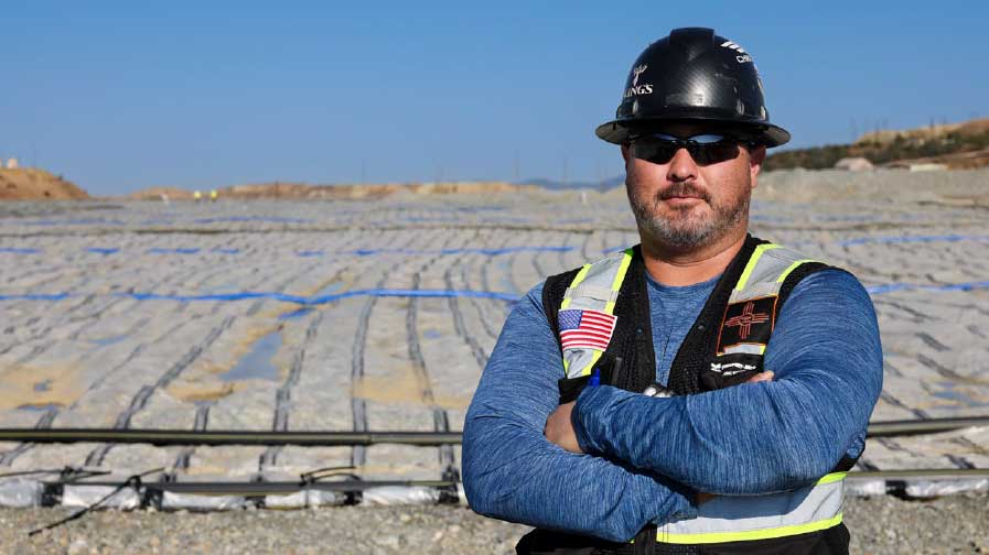 Jason Marin in front of the exoskeleton framework at North Lampbright.